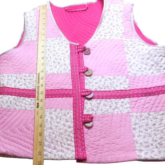 Vintage Vest Quilted Patchwork Cotton button down pink floral size Large Petite - Picture 8 of 17